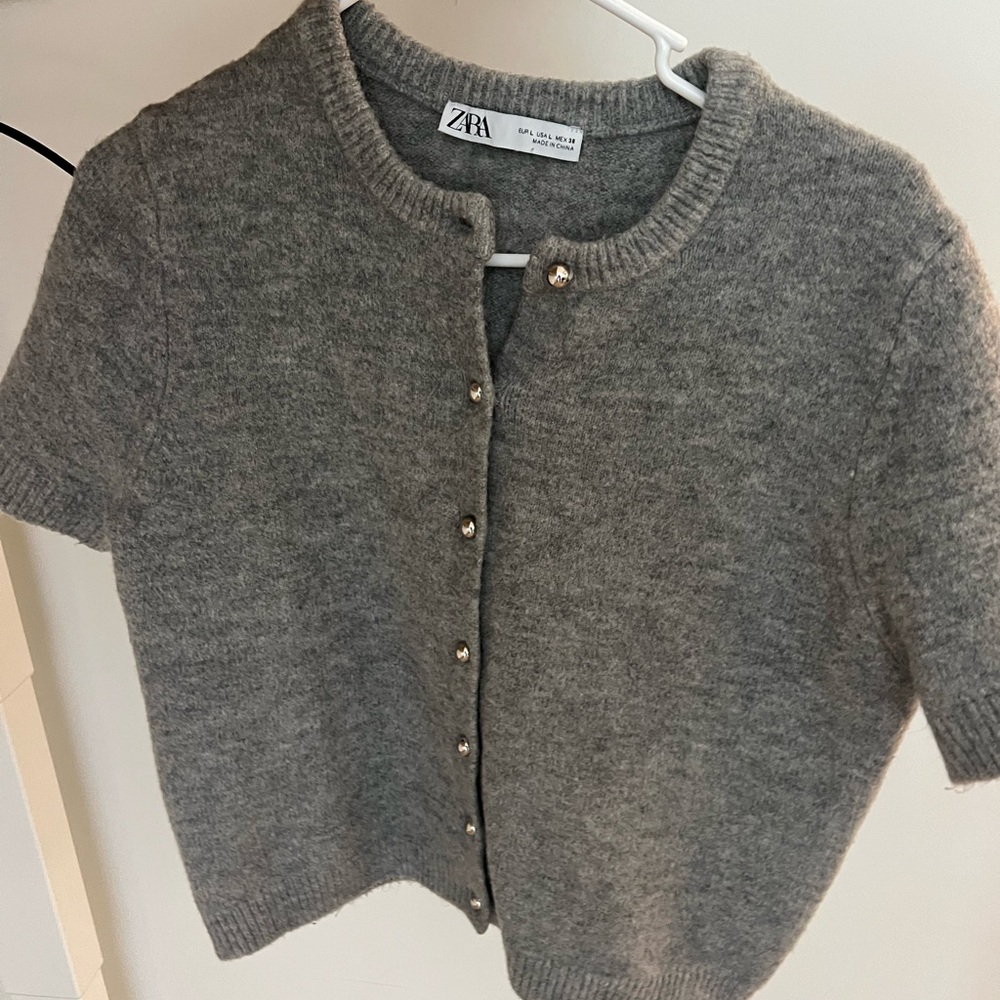 Zara Gray Classic Knit Cardigan